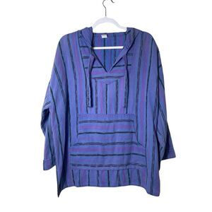 CHI-CHI Hand Woven Mexican Baja Hoodie Sweater 3/4 Sleeve Grunge Skater Unisex